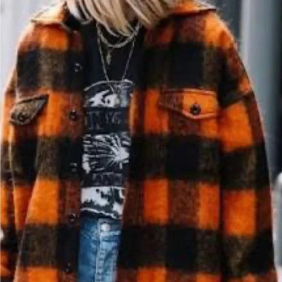 Anine Bing Orange and Black Plaid Jacket - Picture 10 of 11